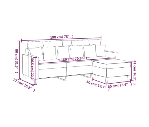 Sofá de 3 plazas con taburete de terciopelo rosa180 cm