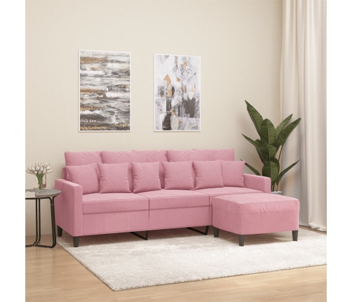 Sofá de 3 plazas con taburete de terciopelo rosa180 cm