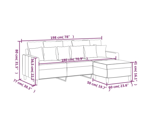 vidaXL Sofá de 3 plazas con taburete de terciopelo negro 180 cm