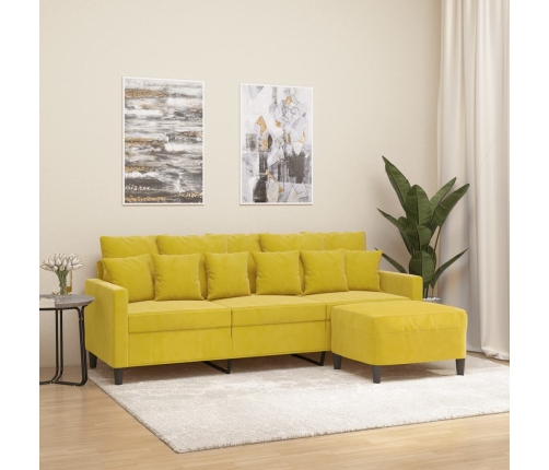 Sofá de 3 plazas con taburete terciopelo amarillo 180 cm