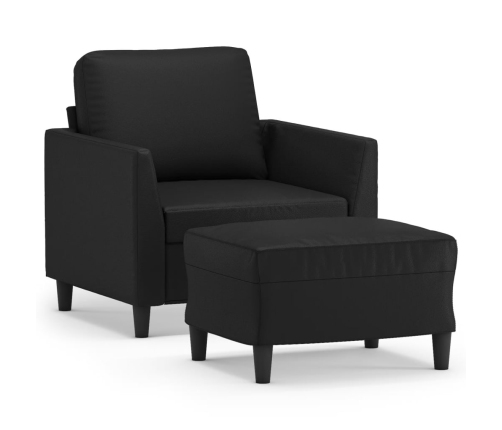 Sillón con taburete cuero sintético negro 60 cm