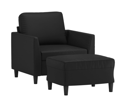 Sillón con taburete cuero sintético negro 60 cm