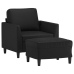 Sillón con taburete cuero sintético negro 60 cm