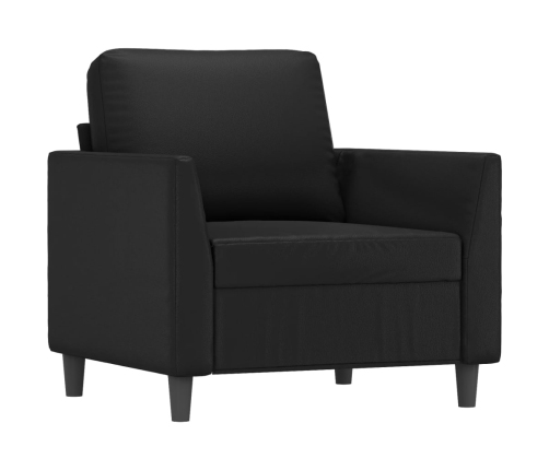 Sillón con taburete cuero sintético negro 60 cm