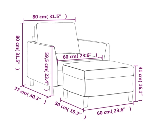 Sillón con taburete cuero sintético negro 60 cm