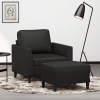 Sillón con taburete cuero sintético negro 60 cm