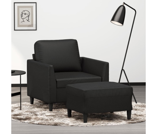 Sillón con taburete cuero sintético negro 60 cm