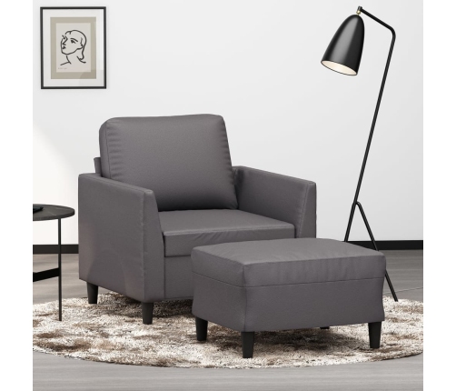 Sillón con taburete cuero sintético gris 60 cm