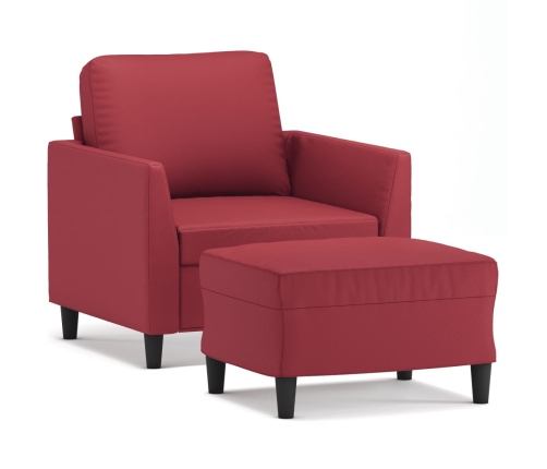 Sillón con taburete cuero sintético rojo tinto 60 cm