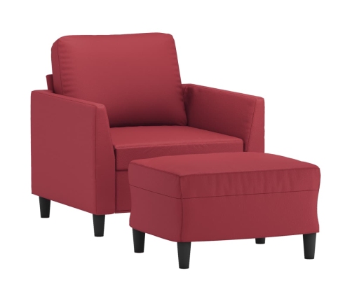 Sillón con taburete cuero sintético rojo tinto 60 cm