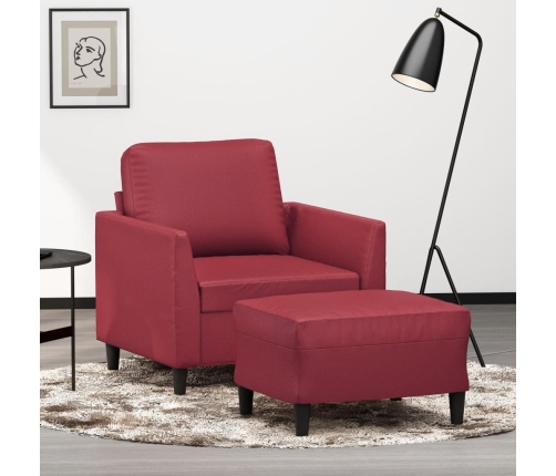 Sillón con taburete cuero sintético rojo tinto 60 cm