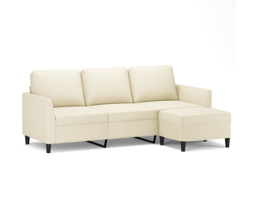 Sofá de 3 plazas con taburete cuero sintético crema 180 cm