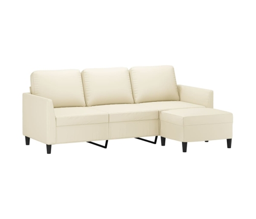 Sofá de 3 plazas con taburete cuero sintético crema 180 cm