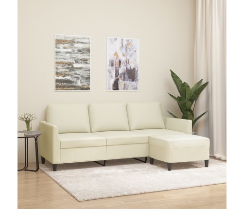 Sofá de 3 plazas con taburete cuero sintético crema 180 cm
