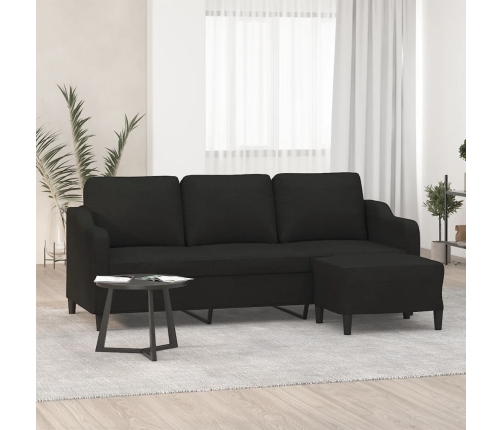 Sofá de 3 plazas con taburete de tela negro 180 cm