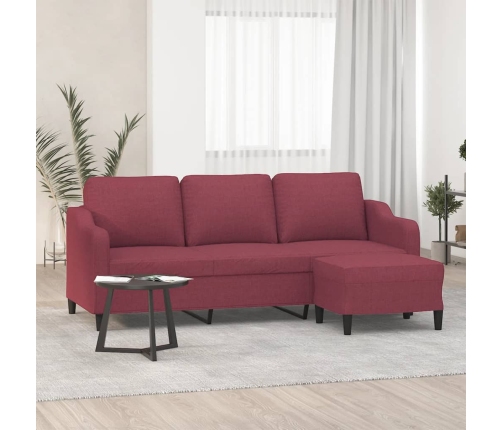 Sofá de 3 plazas con taburete de tela rojo tinto 180 cm