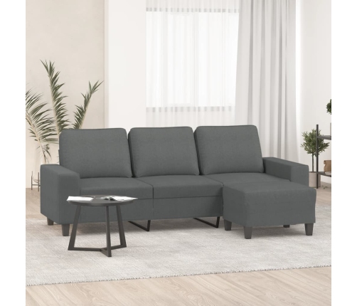 Sofá de 3 plazas con taburete de tela gris oscuro 180 cm