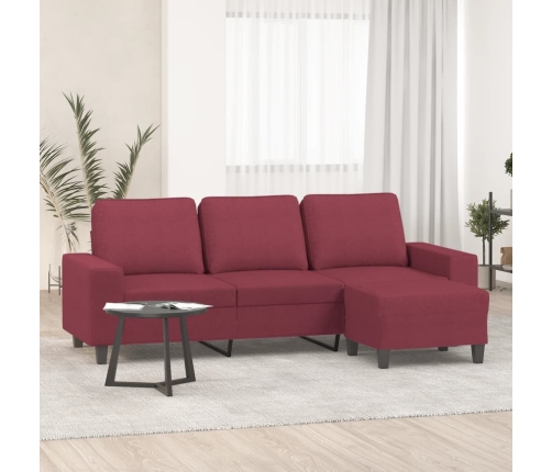 Sofá de 3 plazas con taburete de tela rojo tinto 180 cm