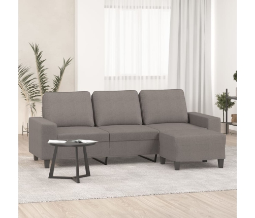 Sofá de 3 plazas con taburete de tela gris taupe 180 cm