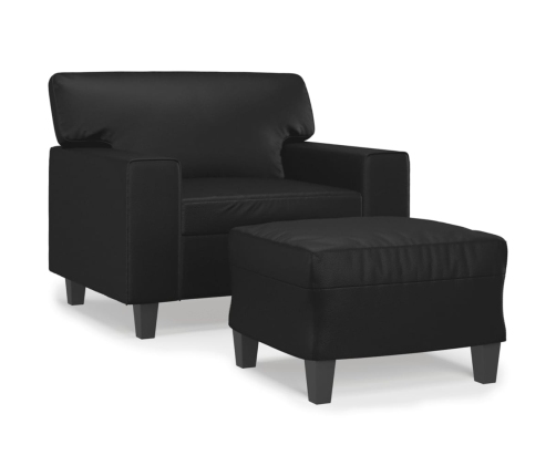 Sillón con taburete cuero sintético negro 60 cm