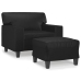 Sillón con taburete cuero sintético negro 60 cm