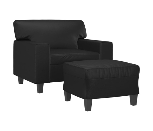 Sillón con taburete cuero sintético negro 60 cm