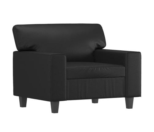 Sillón con taburete cuero sintético negro 60 cm