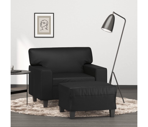 Sillón con taburete cuero sintético negro 60 cm