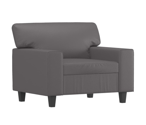 Sillón con taburete cuero sintético gris 60 cm