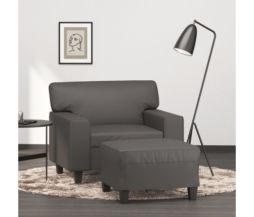 Sillón con taburete cuero sintético gris 60 cm