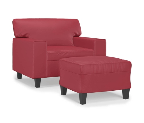 Sillón con taburete cuero sintético rojo tinto 60 cm