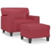 Sillón con taburete cuero sintético rojo tinto 60 cm