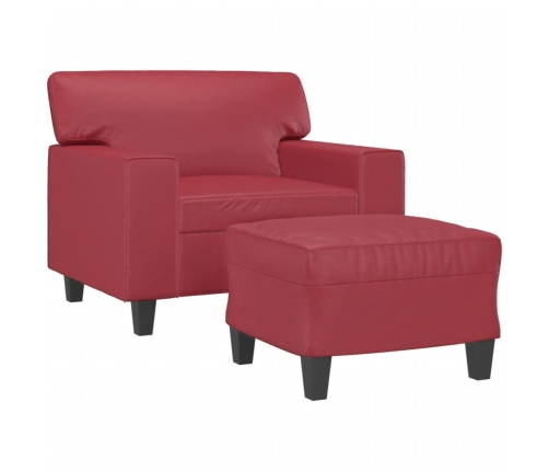 Sillón con taburete cuero sintético rojo tinto 60 cm