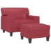 Sillón con taburete cuero sintético rojo tinto 60 cm