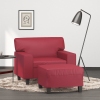 Sillón con taburete cuero sintético rojo tinto 60 cm