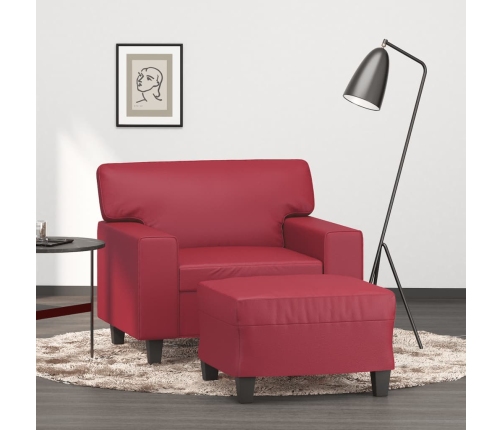 Sillón con taburete cuero sintético rojo tinto 60 cm