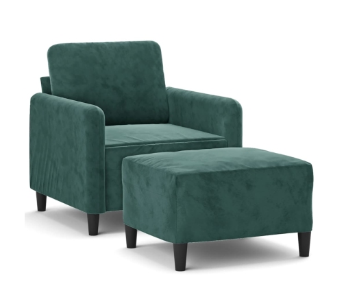 Sillón con taburete terciopelo verde oscuro 60 cm