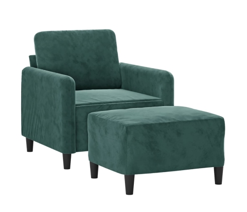 vidaXL Sillón con taburete terciopelo verde oscuro 60 cm