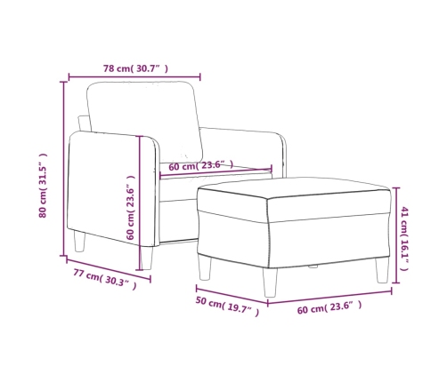 vidaXL Sillón con taburete terciopelo verde oscuro 60 cm