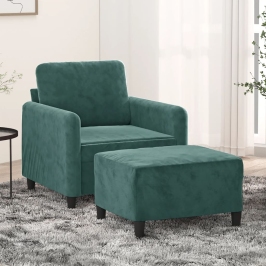 Sillón con taburete terciopelo verde oscuro 60 cm
