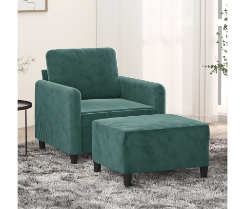 Sillón con taburete terciopelo verde oscuro 60 cm