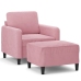 Sillón con taburete terciopelo rosa 60 cm