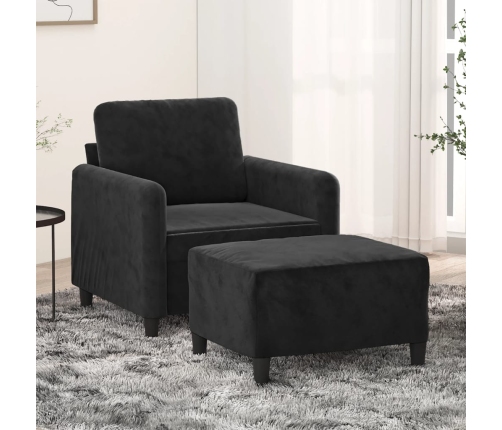 vidaXL Sillón con taburete terciopelo negro 60 cm