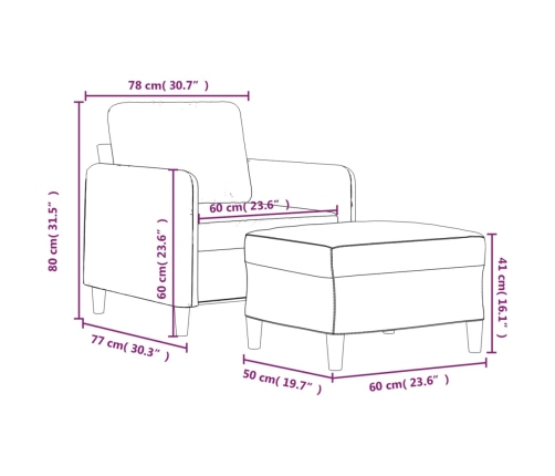 Sillón con taburete terciopelo marrón 60 cm