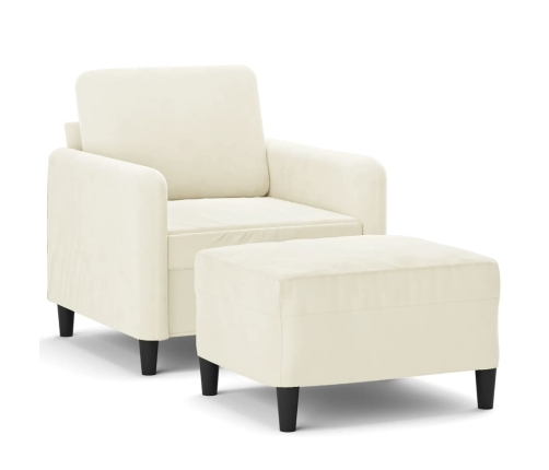 vidaXL Sillón con taburete terciopelo crema 60 cm