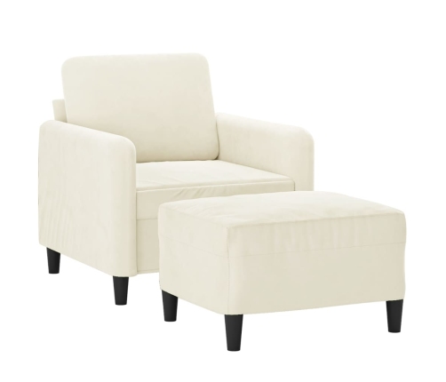 vidaXL Sillón con taburete terciopelo crema 60 cm