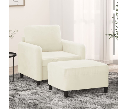 vidaXL Sillón con taburete terciopelo crema 60 cm