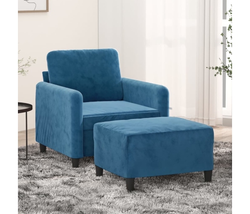 Sillón con taburete terciopelo azul 60 cm