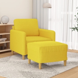 Sillón con taburete tela amarillo claro 60 cm