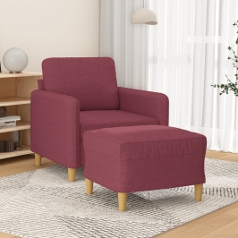 Sillón con taburete tela rojo tinto 60 cm